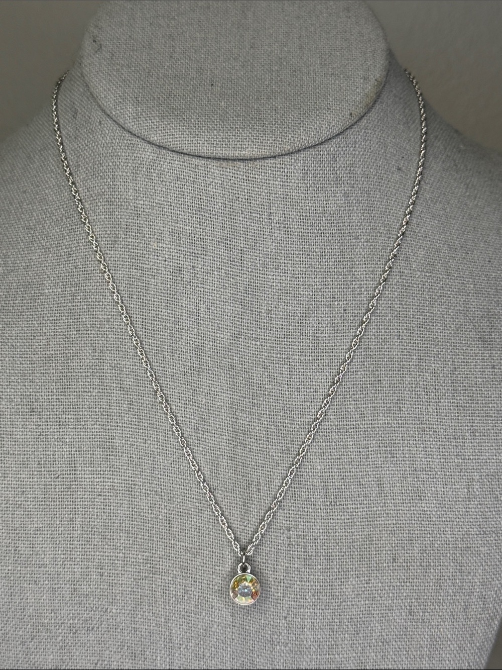 Givenchy Bijoux Crystal Pendant Necklace Silver Tone 16" Dainty Designer Jewelry